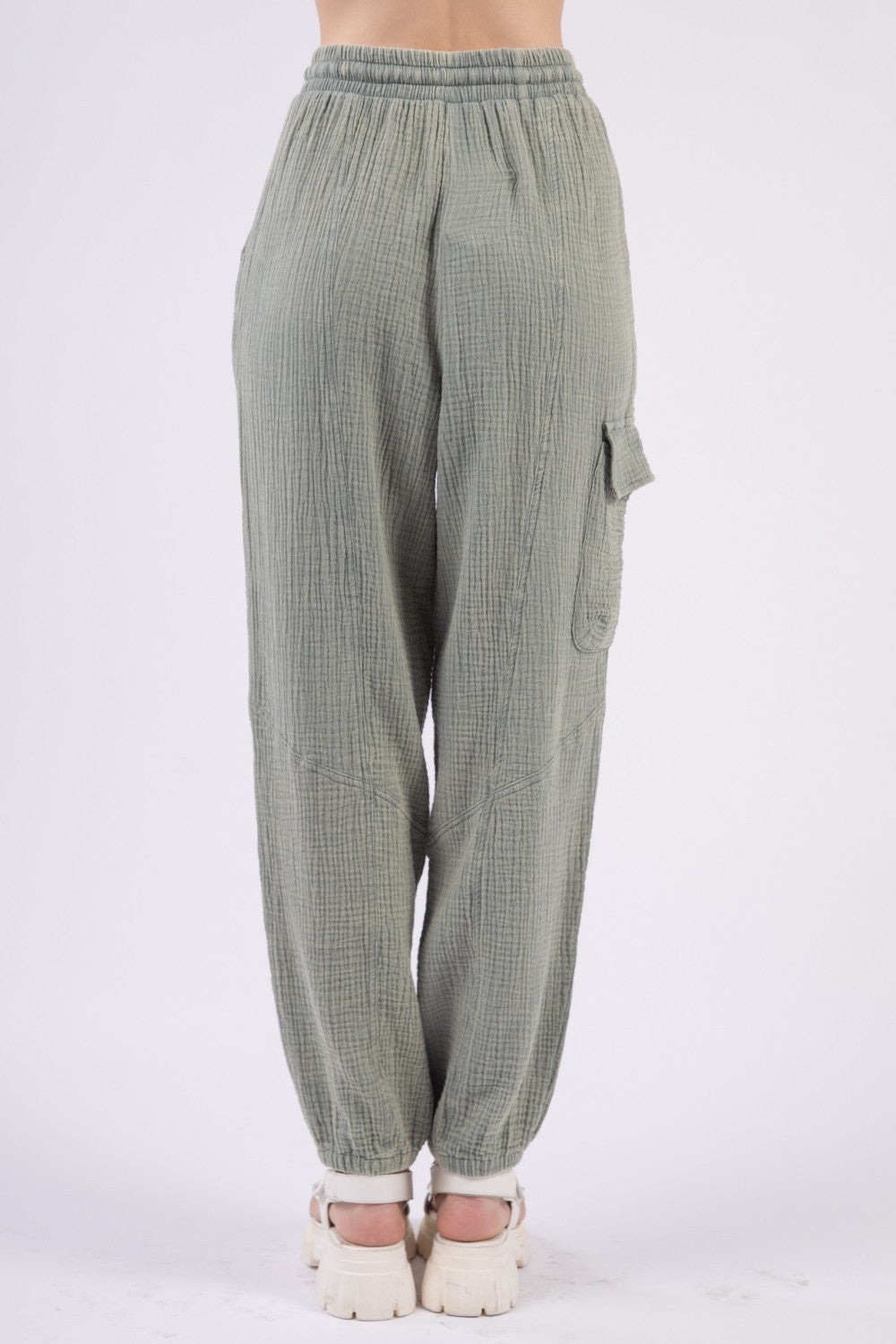 VERY J Washed Woven Crinkle Gauze Drawstring Pants