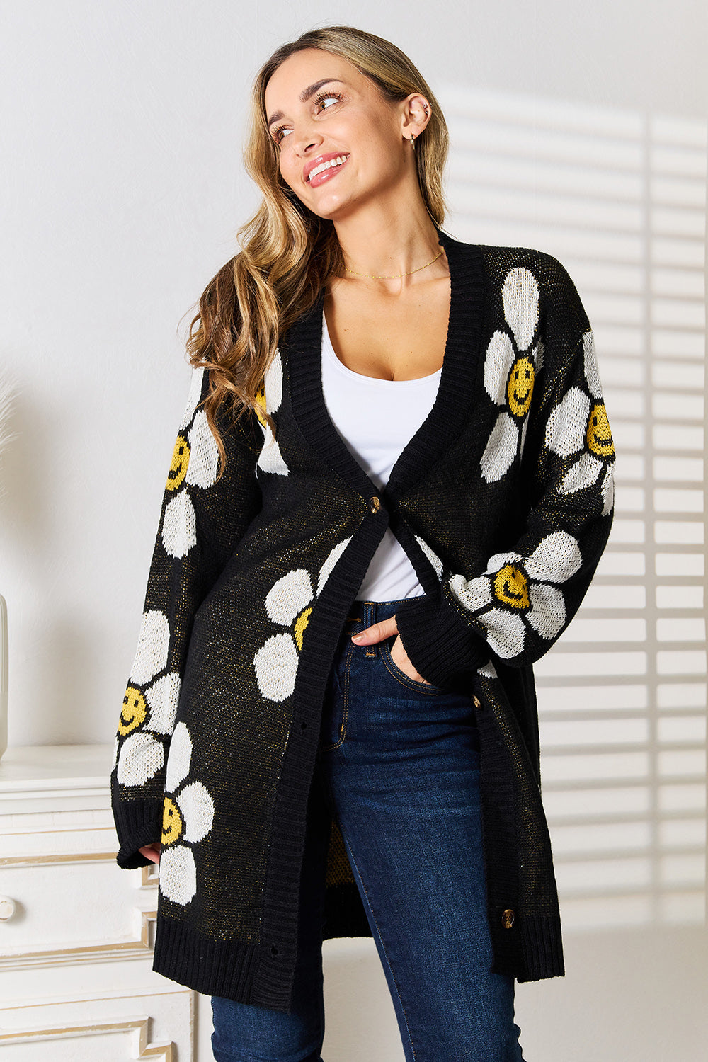 Floral Button Down Longline Cardigan