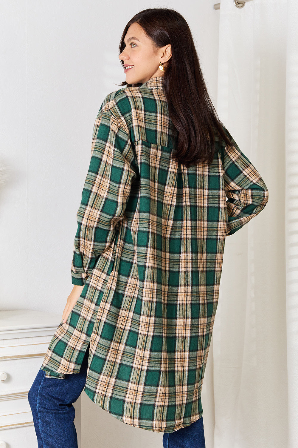 Plaid Collared Neck Long Sleeve Shirt